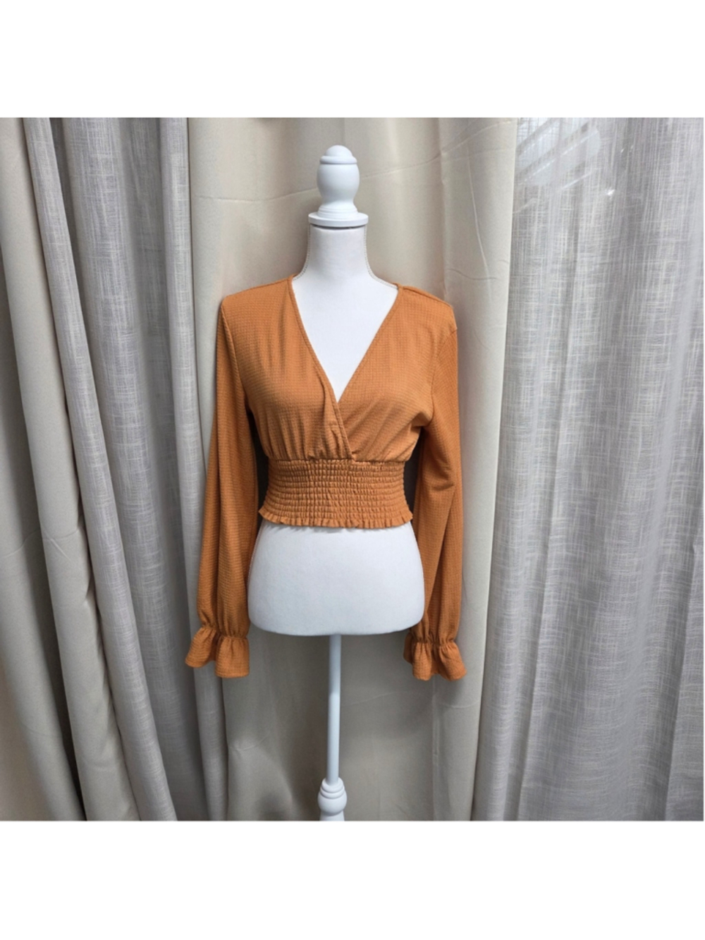 Altar'd State Orange V-Neck Smocked Blouse Boho Autumn Vibes Size M